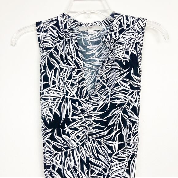Loft Black White Palm Tree Print Sleeveless Dress Sz S - Picture 2 of 7